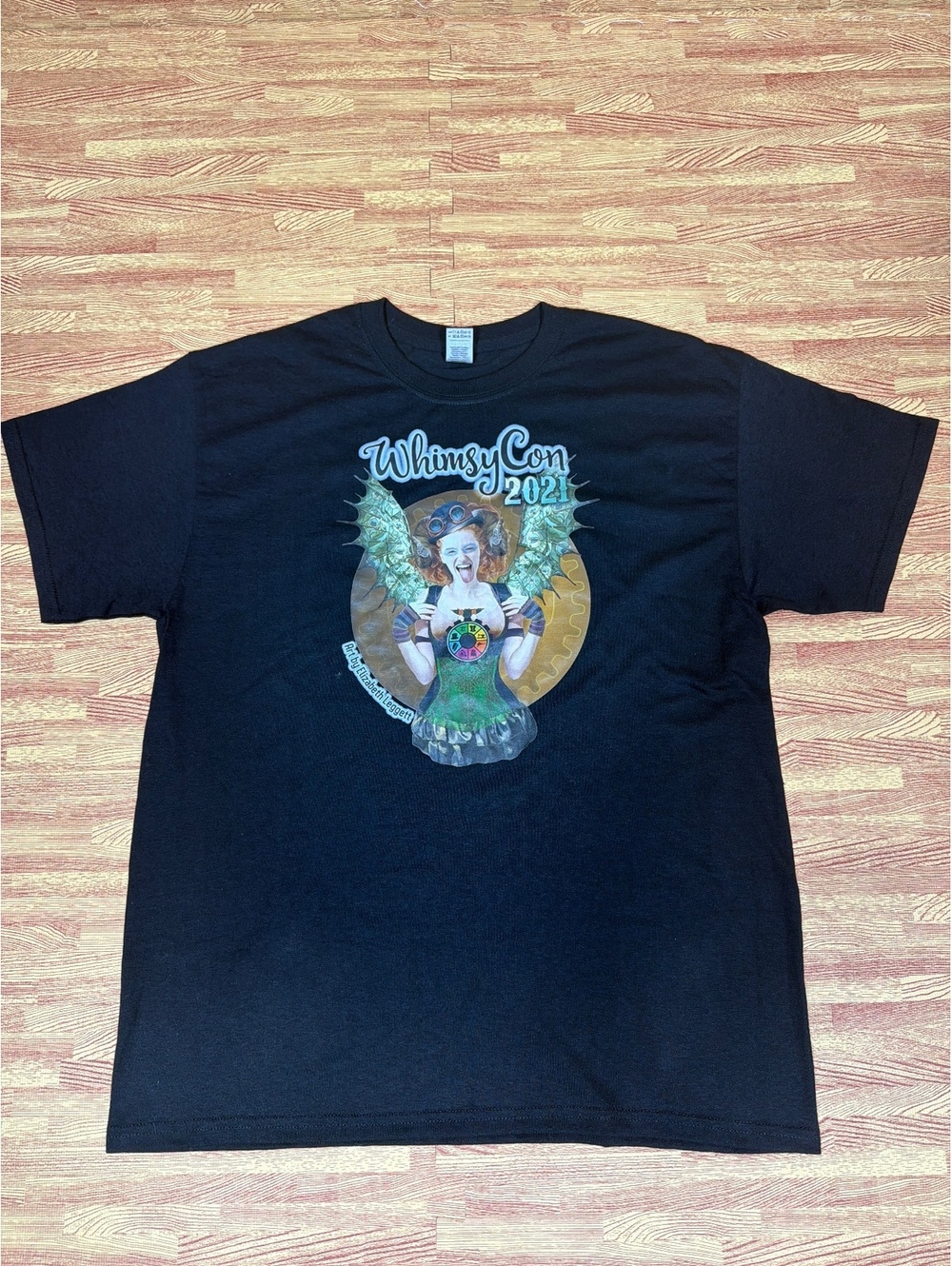 WhimsyCon 2021 Elizabeth Leggett Art Black Graphic T-Shirt Large